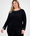 Anne Klein Plus Size Embellished Bracelet-sleeve Sweater In Multi