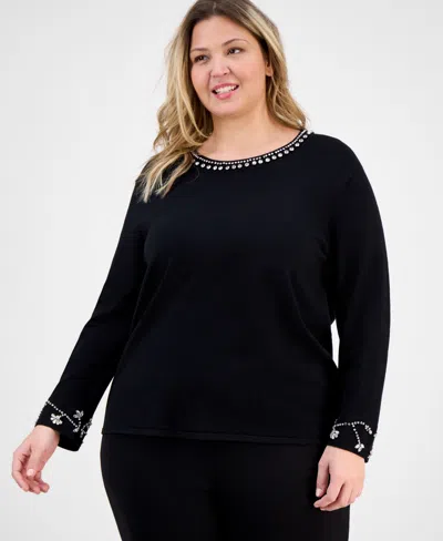 Anne Klein Plus Size Embellished Bracelet-sleeve Sweater In Multi