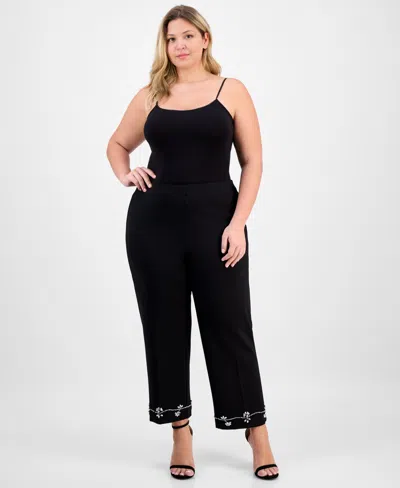 Anne Klein Plus Size Embellished High-rise Kick-flare Pants In Black
