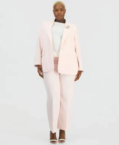 Anne Klein Plus Size Embellished Peak Lapel Blazer Straight Leg Pull On Pants In Neutral