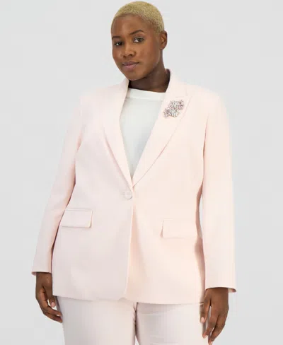 Anne Klein Plus Size Embellished Peak-lapel Blazer In Pink