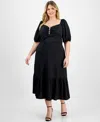 Anne Klein Jewel Accent Puff Sleeve Maxi Dress In Black