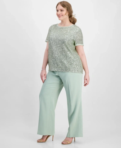 Anne Klein Plus Size Extended tab Wide leg Pants In Jade Stone ModeSens