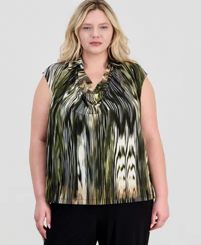 Anne Klein Plus Size Extended-shoulder Cowlneck Blouse In Multi