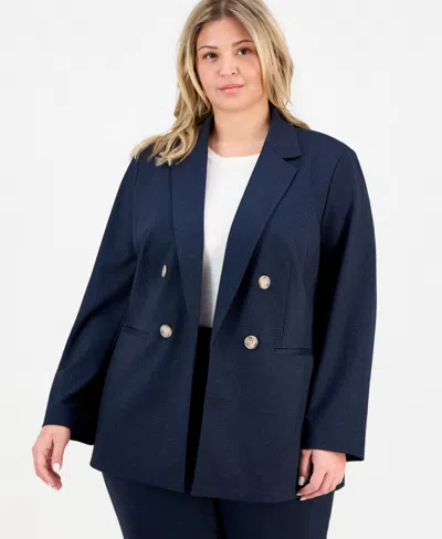 Anne Klein Plus Size Faux Double Breasted Blazer In Blue