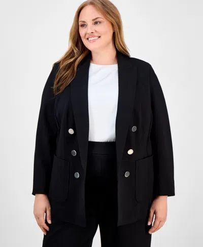 Anne Klein Plus Size Faux Double-breasted Jacket In Black