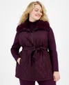 ANNE KLEIN PLUS SIZE FAUX-FUR-COLLAR QUILTED BELTED VEST