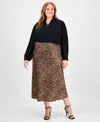 Anne Klein Plus Size Flared Leopard-print Maxi Skirt In Multi