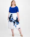Anne Klein Plus Size Flared Printed Skirt In Bright White Multi