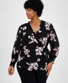 Anne Klein Print Wrap Top In Anne Black Multi