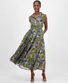 Anne Klein Sleeveless Metallic Floral Print Shirtdress In Multi
