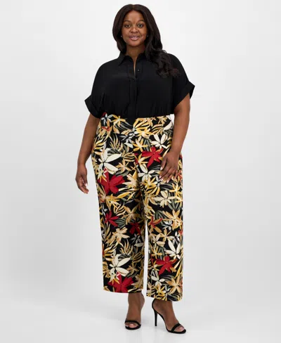 Anne Klein Plus Size Floral-print Wide-leg Pants