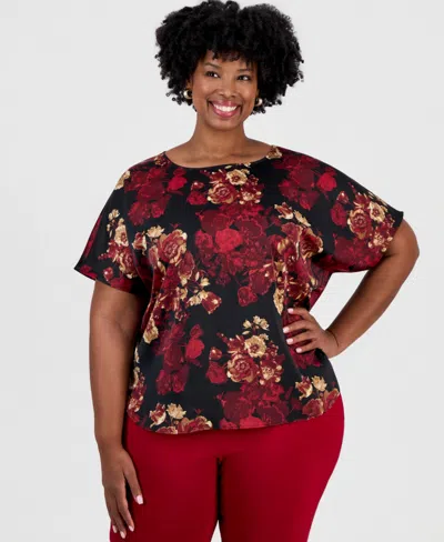 Anne Klein Plus Size Floral-print Blouse In Multi