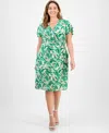 Anne Klein Abstract Print Flutter Sleeve Wrap Dress In White