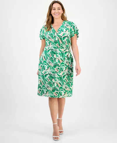 ANNE KLEIN PLUS SIZE FLUTTER-SLEEVE CLASSIC FAUX-WRAP DRESS