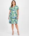 Anne Klein Plus Size Flutter-sleeve Classic Faux-wrap Dress In Green