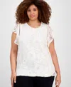 Anne Klein Plus Size Flutter-sleeve Lace Overlay Blouse In White Dove