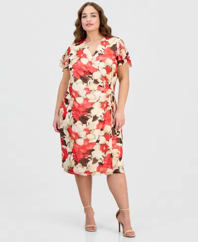 Anne Klein Plus Size Flutter-sleeve Wrap Dress In Multi
