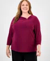 Anne Klein Plus Size Gathered-front Top In Burgundy