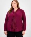 Anne Klein Plus Size Gathered V-neck Top In Burgundy
