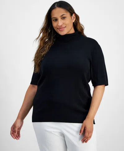 Anne Klein Plus Size Half-sleeve Turtleneck In Anne Black