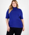 Anne Klein Short Sleeve Turtleneck Sweater In Vibrant Blue