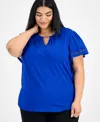 Anne Klein Plus Size Harmony Bell-sleeve Top In Santorini Blue
