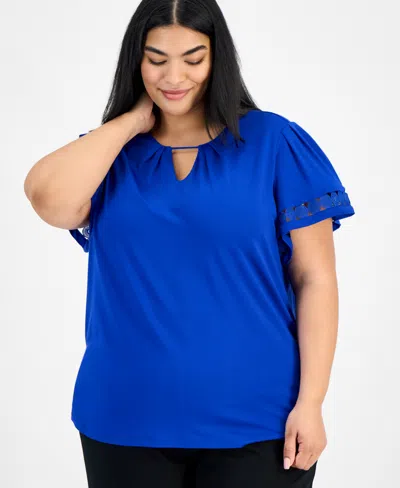 Anne Klein Plus Size Harmony Bell-sleeve Top In Santorini Blue