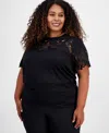 Anne Klein Plus Size Harmony Lace Applique Top In Anne Black