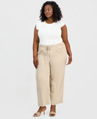 Anne Klein Plus Size High Rise Drawstring-waist Pants In Neutral