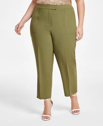 Anne Klein Plus Size High Rise Fly-front Ankle Pants In Bay Leaf