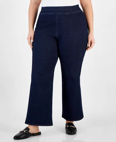 Anne Klein Plus Size High-rise Pull-on Flare-leg Jeans In Metropolitan Wash