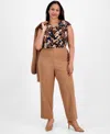 Anne Klein Plus Size High-rise Pull-on Straight-leg Ankle Pants In Brown