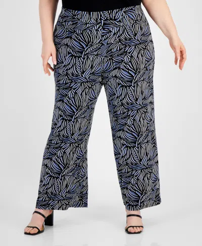 Anne Klein Plus Size High-rise Pull-on Wide-leg Pants In Blue Jay,anne Black