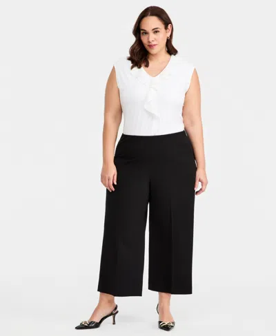 Anne Klein Plus Size High-rise Wide-leg Pants In Black
