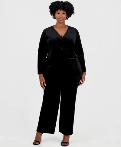 Anne Klein Plus Size High-rise Wide-leg Pull-on Pants In Blue