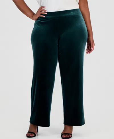 Anne Klein Plus Size High-rise Wide-leg Pull-on Pants In Green