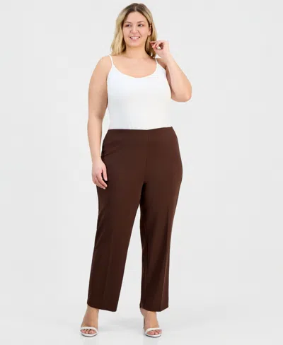 Anne Klein Plus Size Hollywood Slim-fit Ankle Pants In Brown