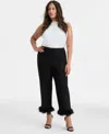 Anne Klein Plus Size Hollywood-waist Feather-cuff Pants In Black
