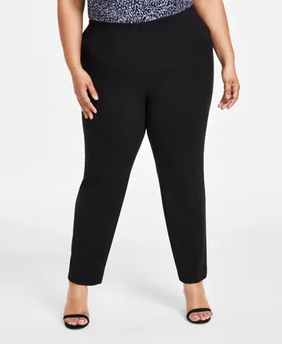 Anne Klein Plus Size Hollywood-waist Pull-on Ankle Pants In Anne Black