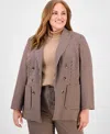 Anne Klein Plus Size Houndstooth Blazer In Brown