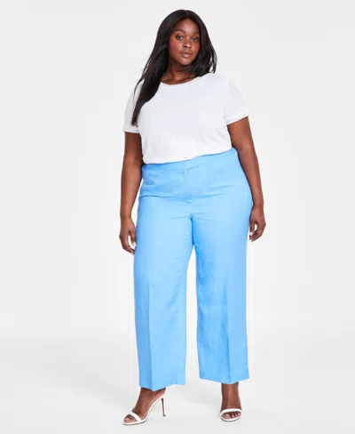 Anne Klein Plus Size Jillian High-rise Wide-leg Pants In Shore Blue