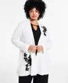 Anne Klein Plus Size Lace-applique Open-front Cardigan In White Dove,anne Black