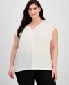 Anne Klein Plus Size Lace-trim V-neck Cap-sleeve Top
