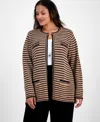 Anne Klein Plus Size Long-sleeve Front-pocket Cardigan In Brown