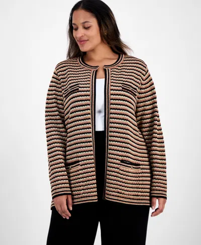 ANNE KLEIN PLUS SIZE LONG-SLEEVE FRONT-POCKET CARDIGAN
