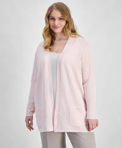 Anne Klein Plus Size Long-sleeve Open-front Cardigan In Pink
