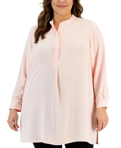 Anne Klein Plus Size Longer Length Nehru Tunic In Cherry Blossom