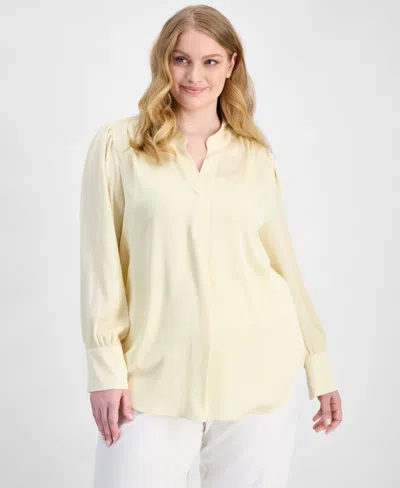 Anne Klein Plus Size Long-sleeve V-neck Blouse In Pattern