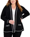 Anne Klein Plus Size Malibu Contrast-trim Open-front Cardigan In Black